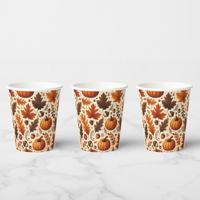 classic leaves/pumpkins/acorns Autumn  Paper Cups (Multi)