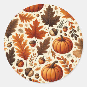 classic leaves/pumpkins/acorns Autumn  Round Sticker