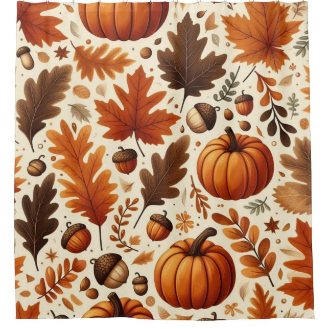 classic leaves/pumpkins/acorns Autumn  Shower Curtain (Front)
