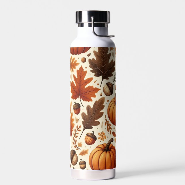 classic leaves/pumpkins/acorns Autumn  Water Bottle (Left)