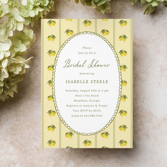 Classic Lemon Stripe Pattern Bridal Shower Invitation (vintage watercolour lemons and stripes bridal shower invitation)