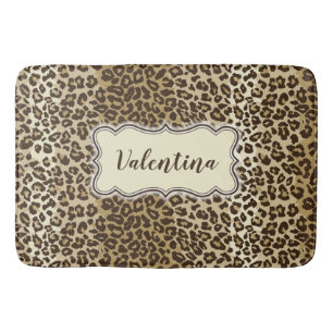 Classic Leopard Pattern with Custom Name Bath Mat
