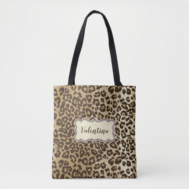 Classic Leopard Pattern with Custom Name Tote Bag (Front)