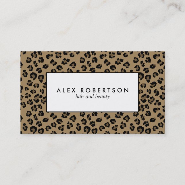 Classic leopard print and white business card (Front)