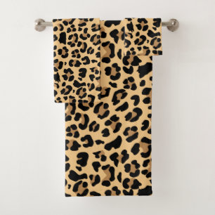 Classic Leopard Print Brown and Black  Bath Towel Set