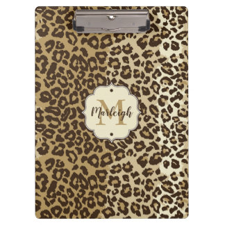 Classic Leopard Print Custom Monogram Name Clipboard