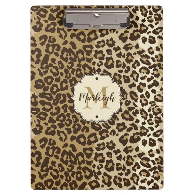 Classic Leopard Print Custom Monogram Name Clipboard (Front)