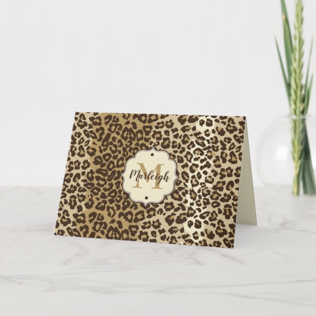 Classic Leopard Print Custom Monogram Name Thank You Card (Front)