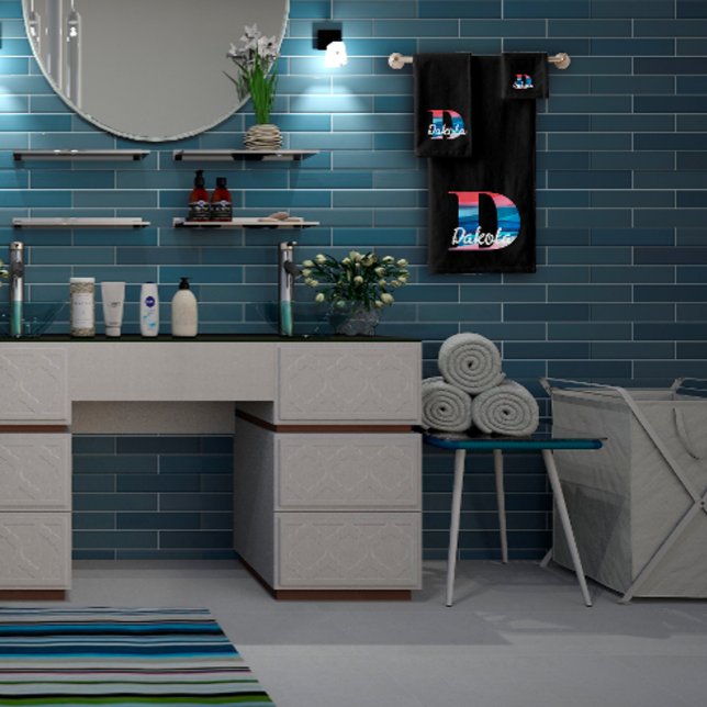 Classic letter B coloured monogrammed black Bath Towel Set (Creator Uploaded)