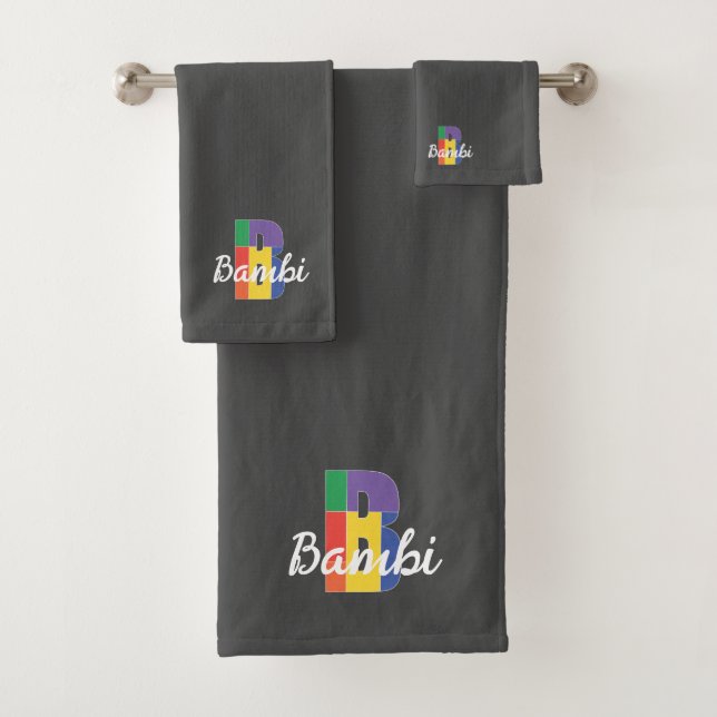 Classic letter B coloured monogrammed dark grey Bath Towel Set (Insitu)