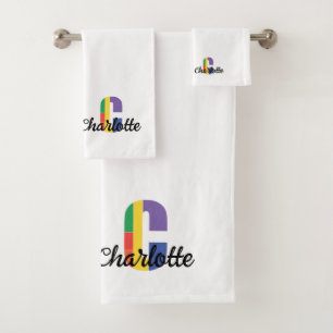 Classic letter C coloured monogrammed white Bath Towel Set