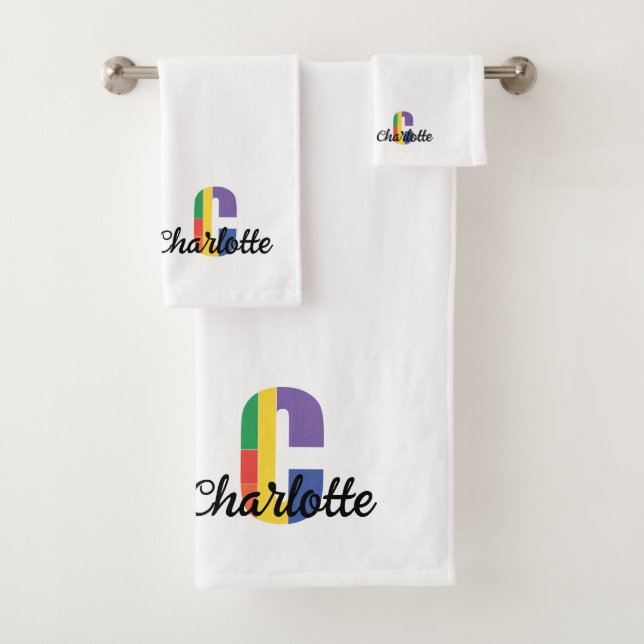 Classic letter C coloured monogrammed white Bath Towel Set (Insitu)