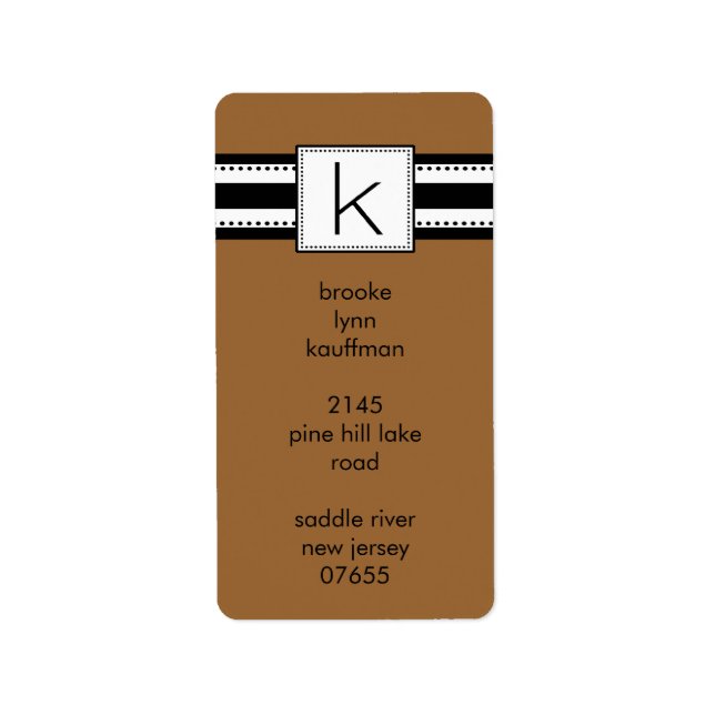 Classic Letter K Monogram Vetical Address Labels. Label (Front)