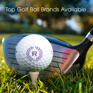 Classic Letter Monogram Laurel Wreath Purple Golf Balls