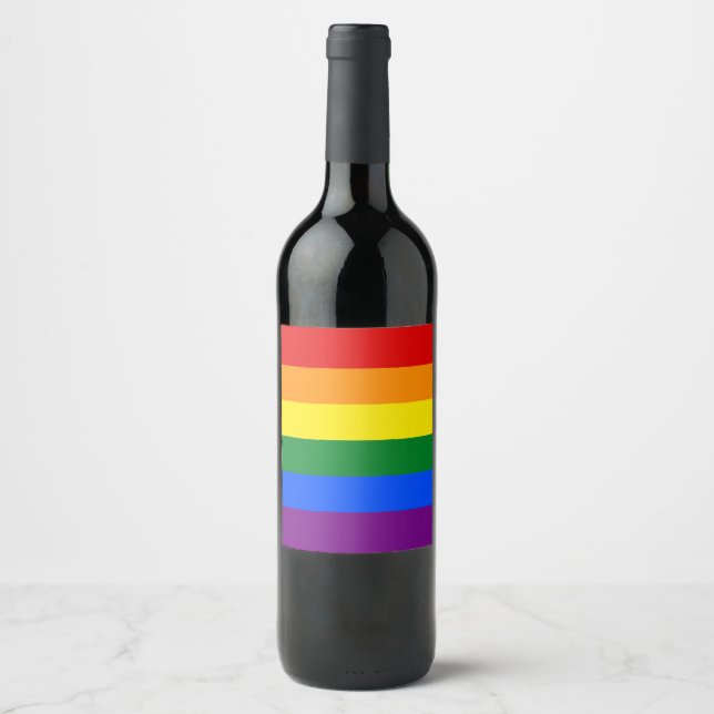 Classic LGBTQ Gay Pride Rainbow Flag Wine Label (Front)