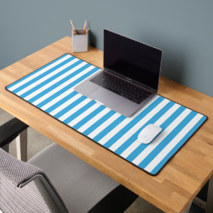 Classic Light Baby Blue and White Vertical Stripes Desk Mat