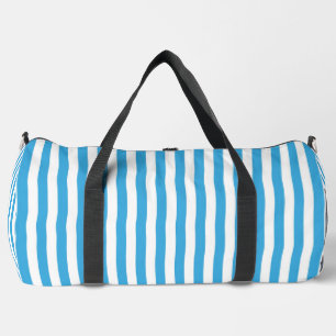 Classic Light Baby Blue and White Vertical Stripes Duffle Bag