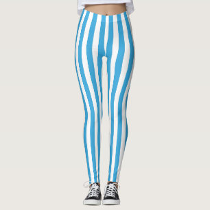 Classic Light Baby Blue and White Vertical Stripes Leggings