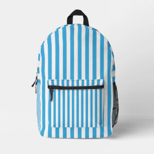 Classic Light Baby Blue and White Vertical Stripes Printed Backpack