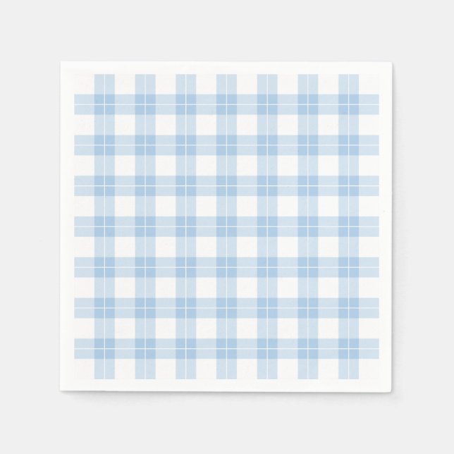 Classic Light Blue and White Plaid Pattern Napkin (Front)