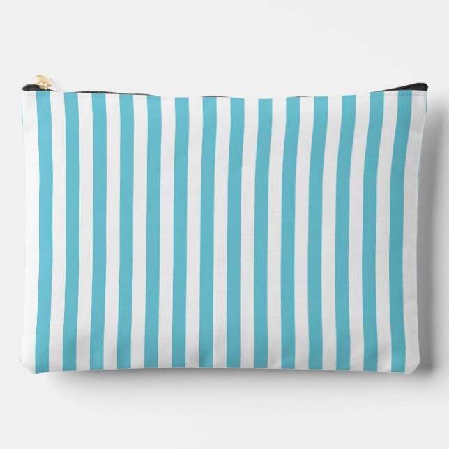 Classic Light Blue and White Vertical Stripes Accessory Pouch (Front)