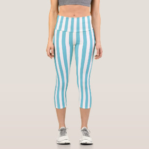 Classic Light Blue and White Vertical Stripes Capri Leggings
