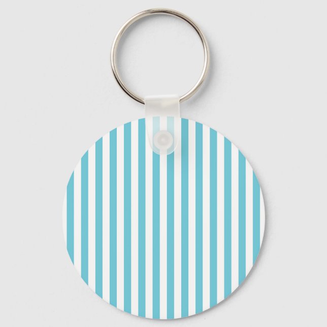 Classic Light Blue and White Vertical Stripes Key Ring (Front)
