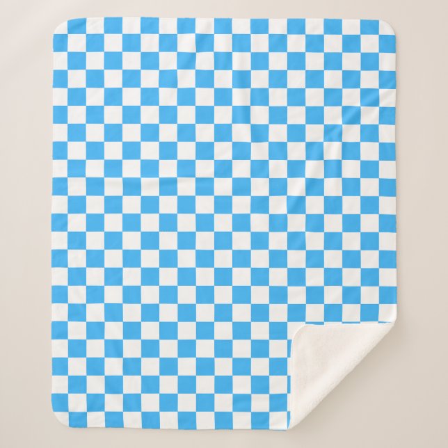 Classic light blue chequerboard  sherpa blanket (Front)