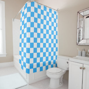 Classic light blue chequerboard shower curtain