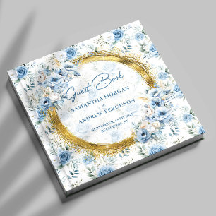 Classic Light Blue Gold Glitter Wedding Guest Book