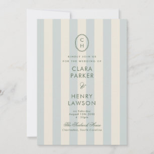 Classic Light Blue Striped Monogram Wedding Invitation