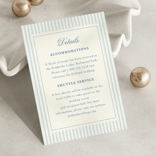 Classic Light Blue Stripes Directions Enclosure Card (classic blue stripes details wedding enclosure card)