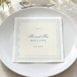 Classic Light Blue Stripes Mr and Mrs Wedding Napkin