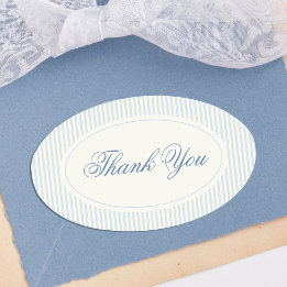 Classic Light Blue Stripes Thank You Wedding Oval Sticker