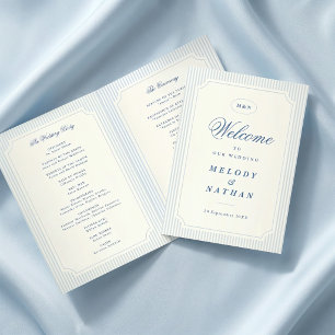 Classic Light Blue Stripes Wedding Folded Paper Program