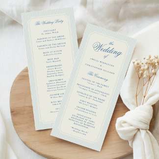 Classic Light Blue Stripes Wedding Program