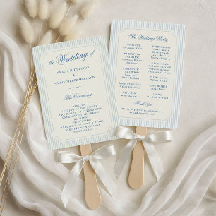 Classic Light Blue Stripes Wedding Program Hand Fan