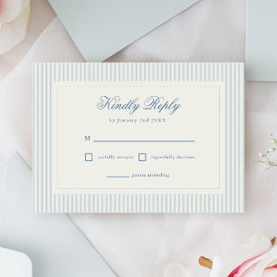 Classic Light Blue Stripes Wedding RSVP Card