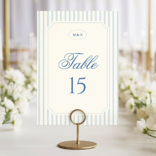 Classic Light Blue Stripes Wedding Table Number