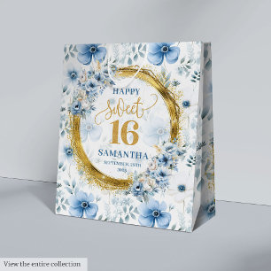 Classic Light Blue Sweet Sixteen Gold Glitter Bags