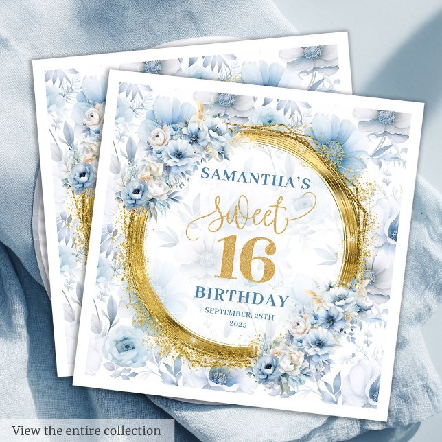 Classic Light Blue Sweet Sixteen Gold Glitter   Napkin (Classic Light Blue Sweet Sixteen Gold Glitter Napkins)
