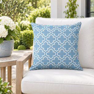 Classic Light Blue White Quatrefoil Trellis Cushion