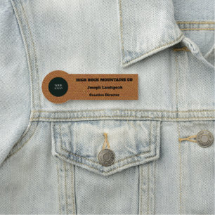 Classic Light Brown Leather Pattern & Logo Name Tag