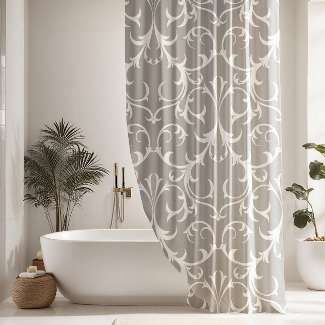 Classic  Light Grey & White Damask Floral Shower Curtain (Creator Uploaded)