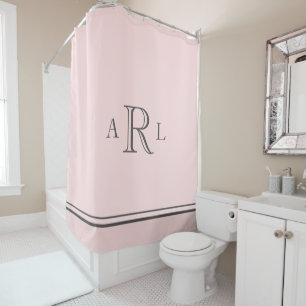 Classic Light Pink And Grey Three Letter Monogram Shower Curtain