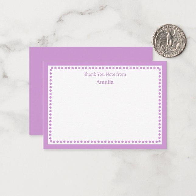 Classic Light Purple Border & Dots Monogrammed Card (Front/Back In Situ)