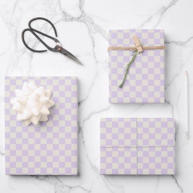 Classic Light Purple, White Plaid  Wrapping Paper Sheet (Front)