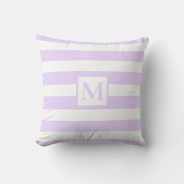 Classic light purple white strips monogram cushion (Front)