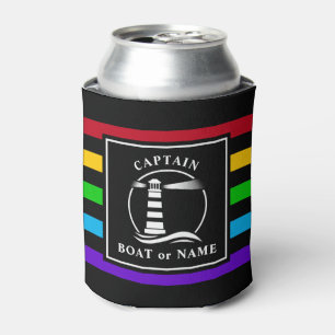 Classic Lighthouse Captain or Boat Name Rainbow Can Cooler