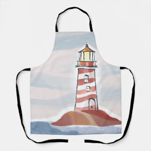 Classic Lighthouse   Ocean Coastal Watercolor Apron